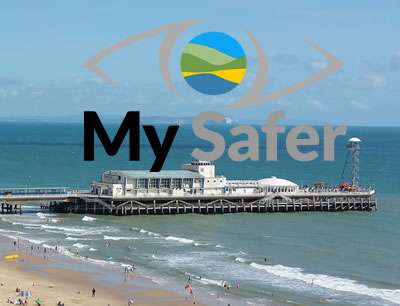 Bournemouth Pier with the My Safer logo overlayed